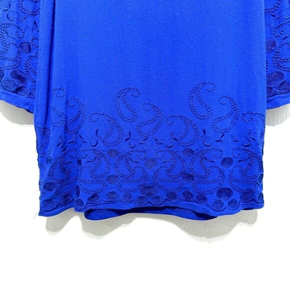 Honey Punch Shift Dress Blue Career Work Long Sleeves Modest Embroidery sz Small - Picture 6 of 8